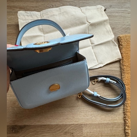 NWT Tory Burch Pale Blue Small Robinson Spazzolato Top Handle Bag - Picture 7 of 11